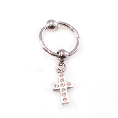 Surgical Steel 16 & 18 Gauge Captive Ring with Dangling Cross CZ - photo 4