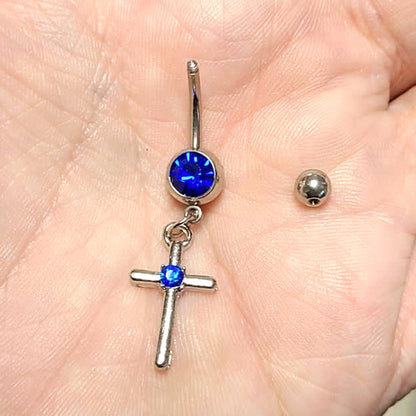 Surgical Steel 14 Gauge Belly Ring with CZ Dangle Cross - photo 2