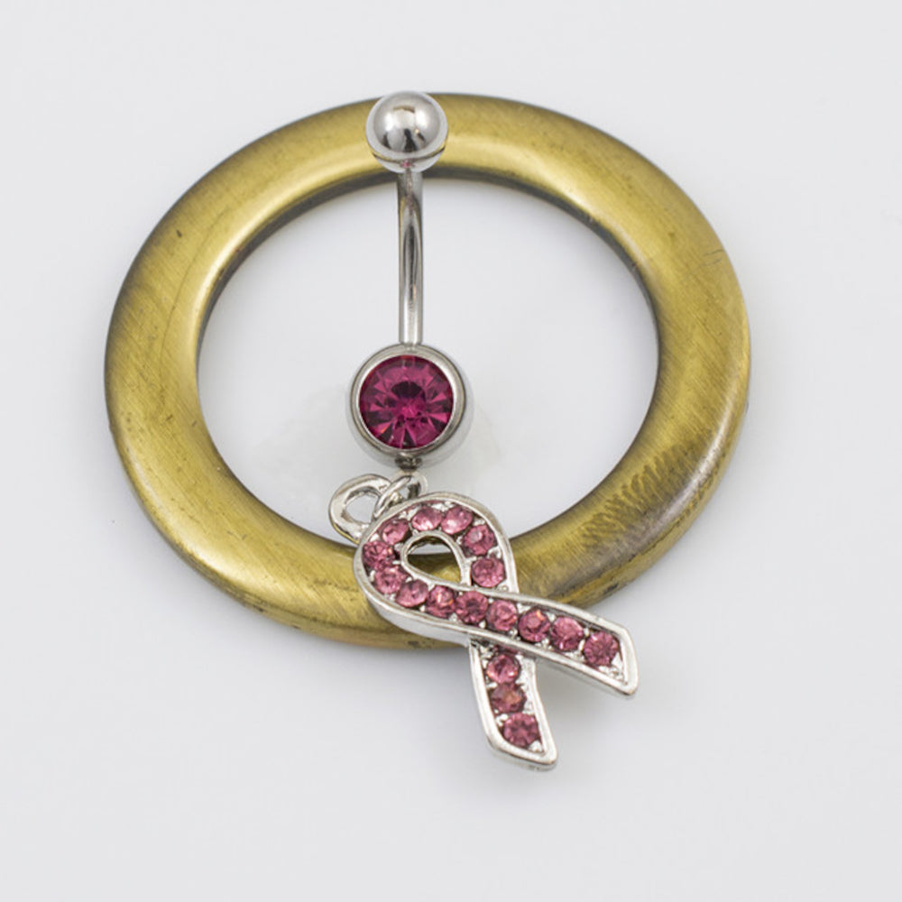 Surgical Steel 14 Gauge Belly Ring Cancer Awareness CZ Ribbon - Pair - photo 6