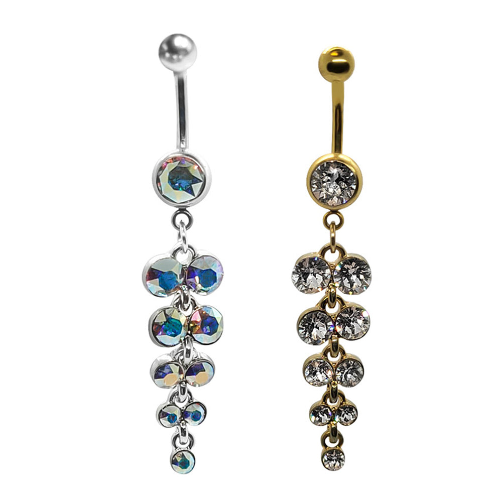 Surgical Steel 14 Gauge Belly Ring with Dangling CZ