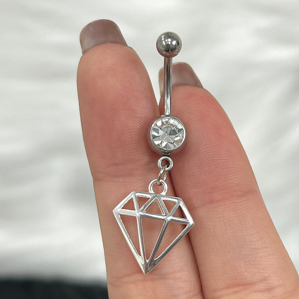 Surgical Steel 14 Gauge Belly Button Ring with Diamond Charm Dangle - photo 4