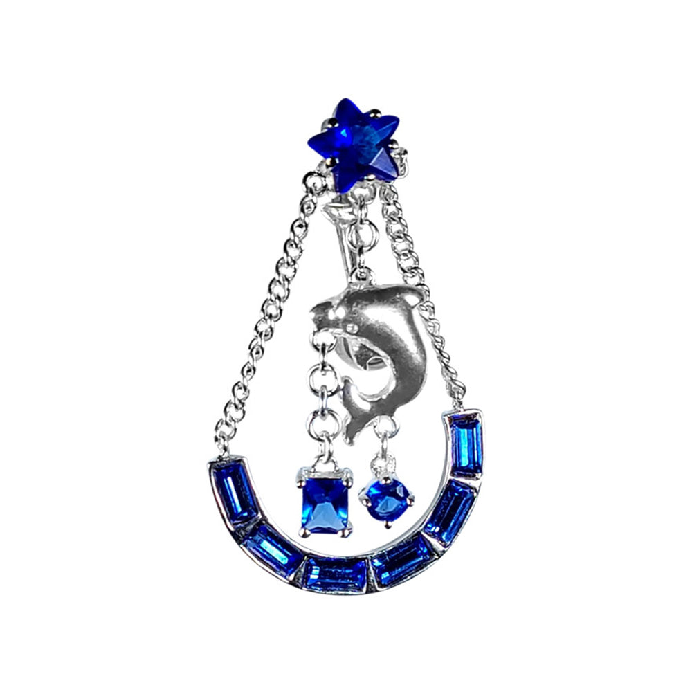 Surgical Steel Reverse Belly Ring 14G 10mm with Dolphin & Blue CZ