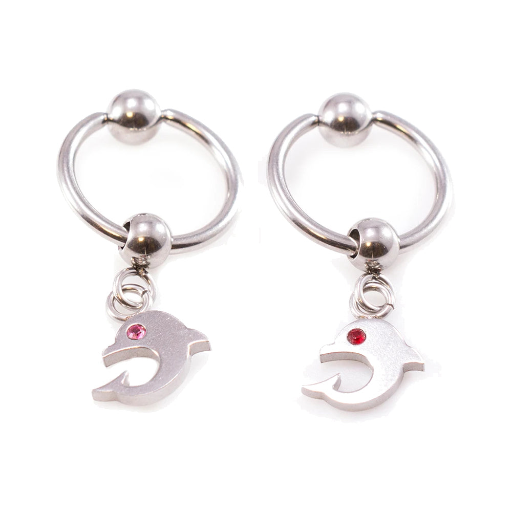 Surgical Steel 16 & 18 Gauge Captive Ring with Dangling Dolphin CZ