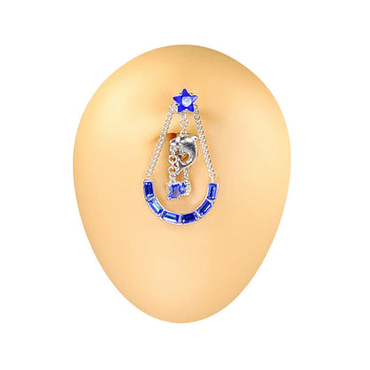 Surgical Steel Reverse Belly Ring 14G 10mm with Dolphin & Blue CZ - photo 4