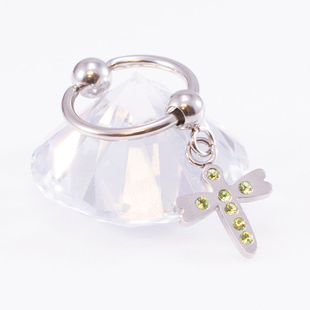 Surgical Steel 14 to 18 Gauge Captive Ring with Dangling Dragonfly CZ - photo 4