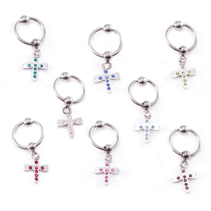 Surgical Steel 14 to 18 Gauge Captive Ring with Dangling Dragonfly CZ