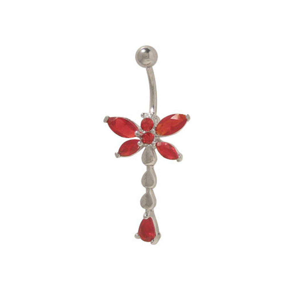 Surgical Steel 14 Gauge Belly Ring with Red CZ Dragonfly