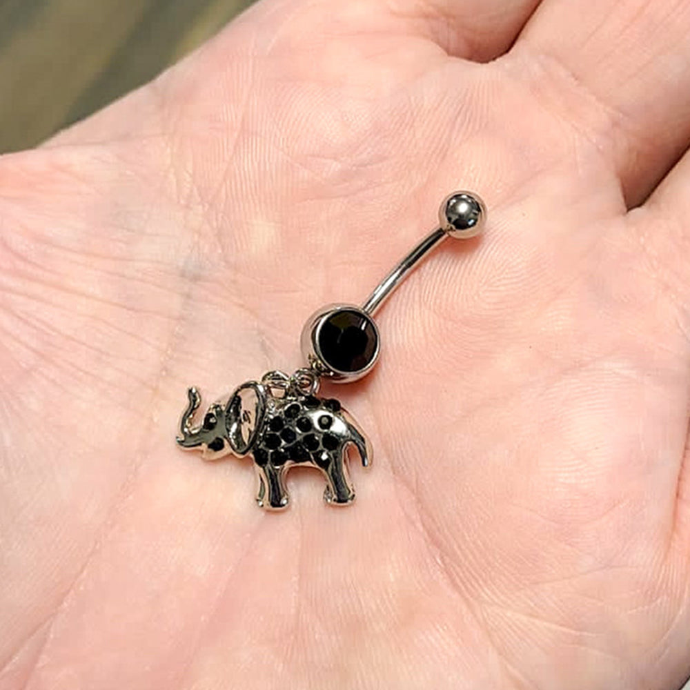 Surgical Steel 14 Gauge Belly Ring with CZ Dangling Elephant - photo 2