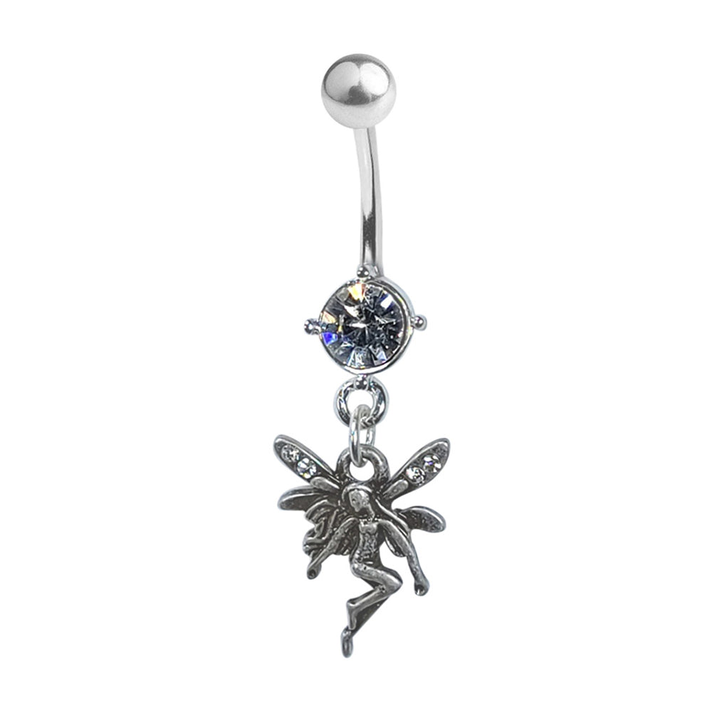 Surgical Steel Dangle Belly Ring 14G 10mm with Fairy & CZ