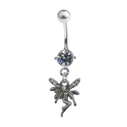 Surgical Steel Dangle Belly Ring 14G 10mm with Fairy & CZ