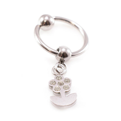 Surgical Steel 16 & 18 Gauge Captive Ring with Dangling Flower CZ - photo 4