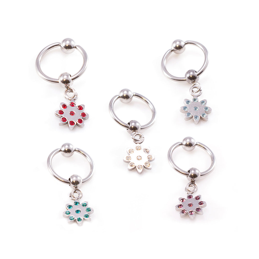 Surgical Steel 16 & 18 Gauge Dangling Flower CZ Captive Ring