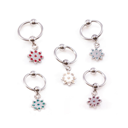 Surgical Steel 16 & 18 Gauge Dangling Flower CZ Captive Ring