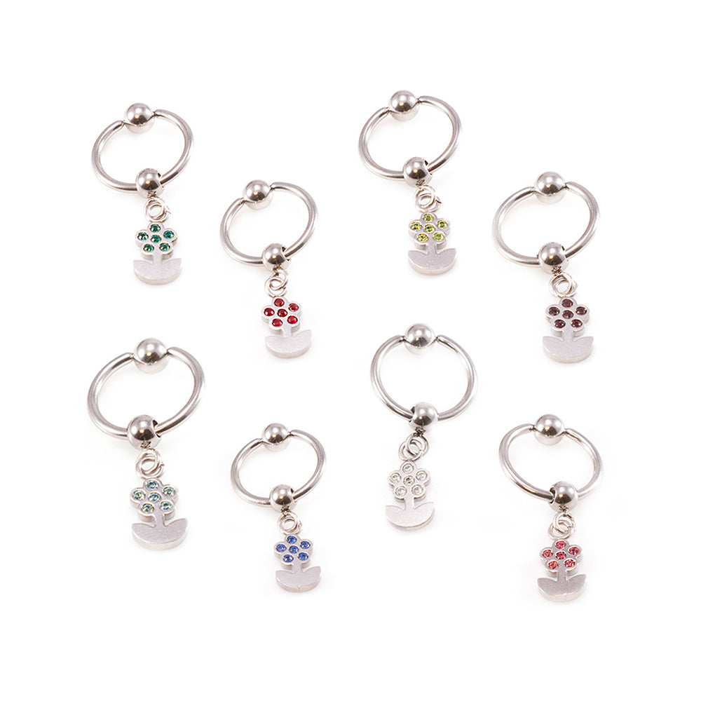 Surgical Steel 16 & 18 Gauge Captive Ring with Dangling Flower CZ