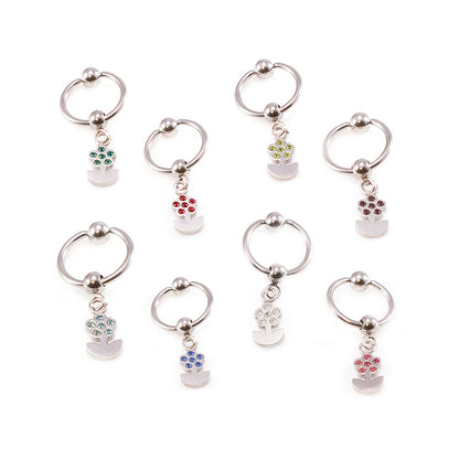 Surgical Steel 16 & 18 Gauge Captive Ring with Dangling Flower CZ