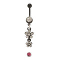 PTFE Flexible 14 Gauge Belly Ring with Dangling Flowers & Jewels