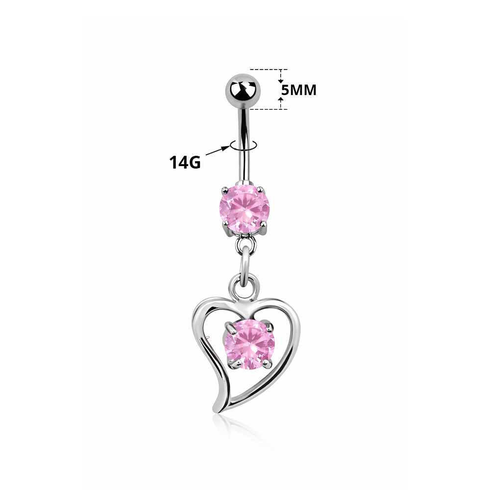Titanium belly ring with heart CZ dangle