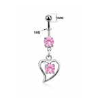 Titanium belly ring with heart CZ dangle