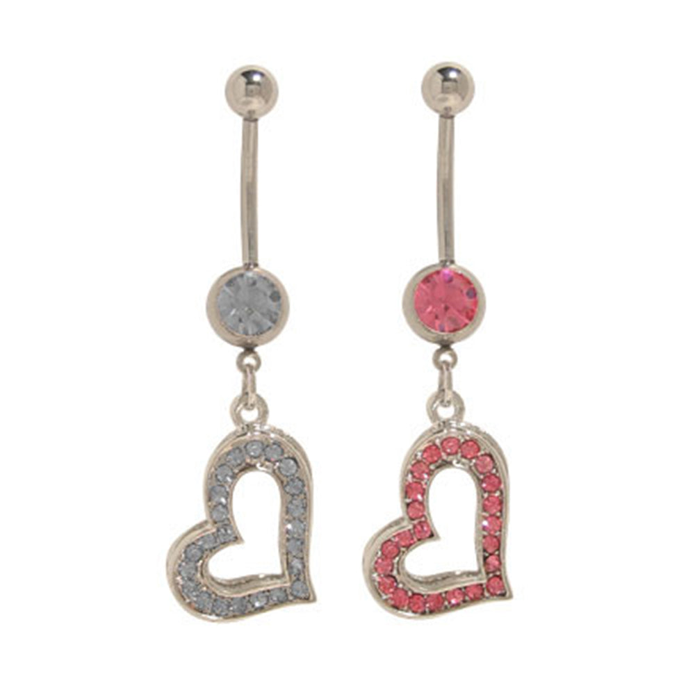 Surgical Steel 14 Gauge Belly Ring with Dangling CZ Heart