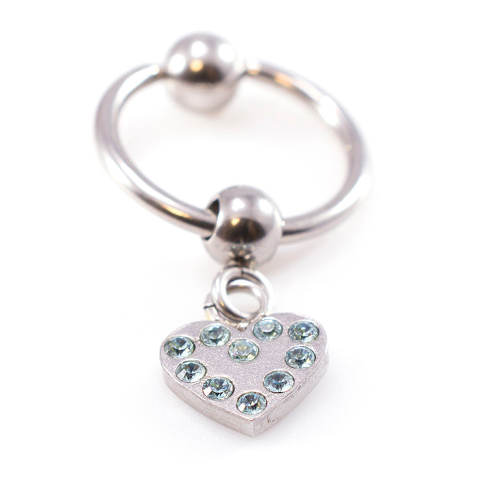 Surgical Steel 16 & 18 Gauge Captive Ring with Dangling Heart CZ