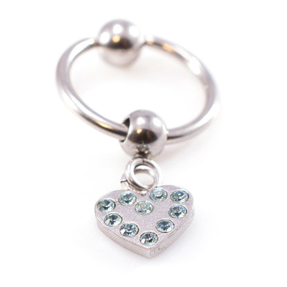 Surgical Steel 16 & 18 Gauge Captive Ring with Dangling Heart CZ
