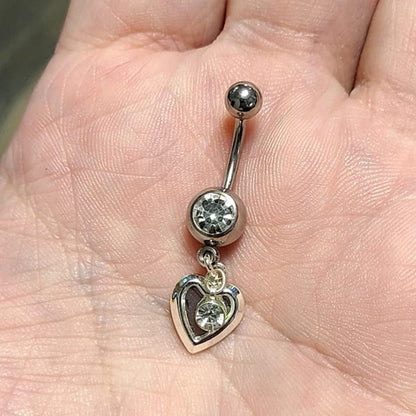 Surgical Steel Dangle Belly Ring 14G 10mm with CZ Heart - photo 2