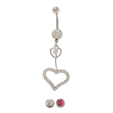 Surgical Steel 14 Gauge Belly Ring with Dangling Hearts and CZ