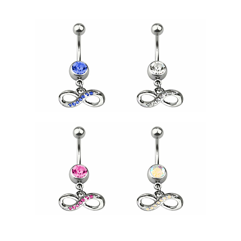 Surgical Steel 14 Gauge Dangling Infinity Paved CZ Belly Ring 11mm