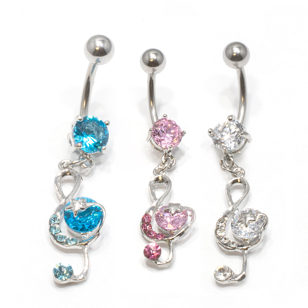 Surgical Steel 14 Gauge Belly Ring with Dangling Jeweled Music Notes - photo 3
