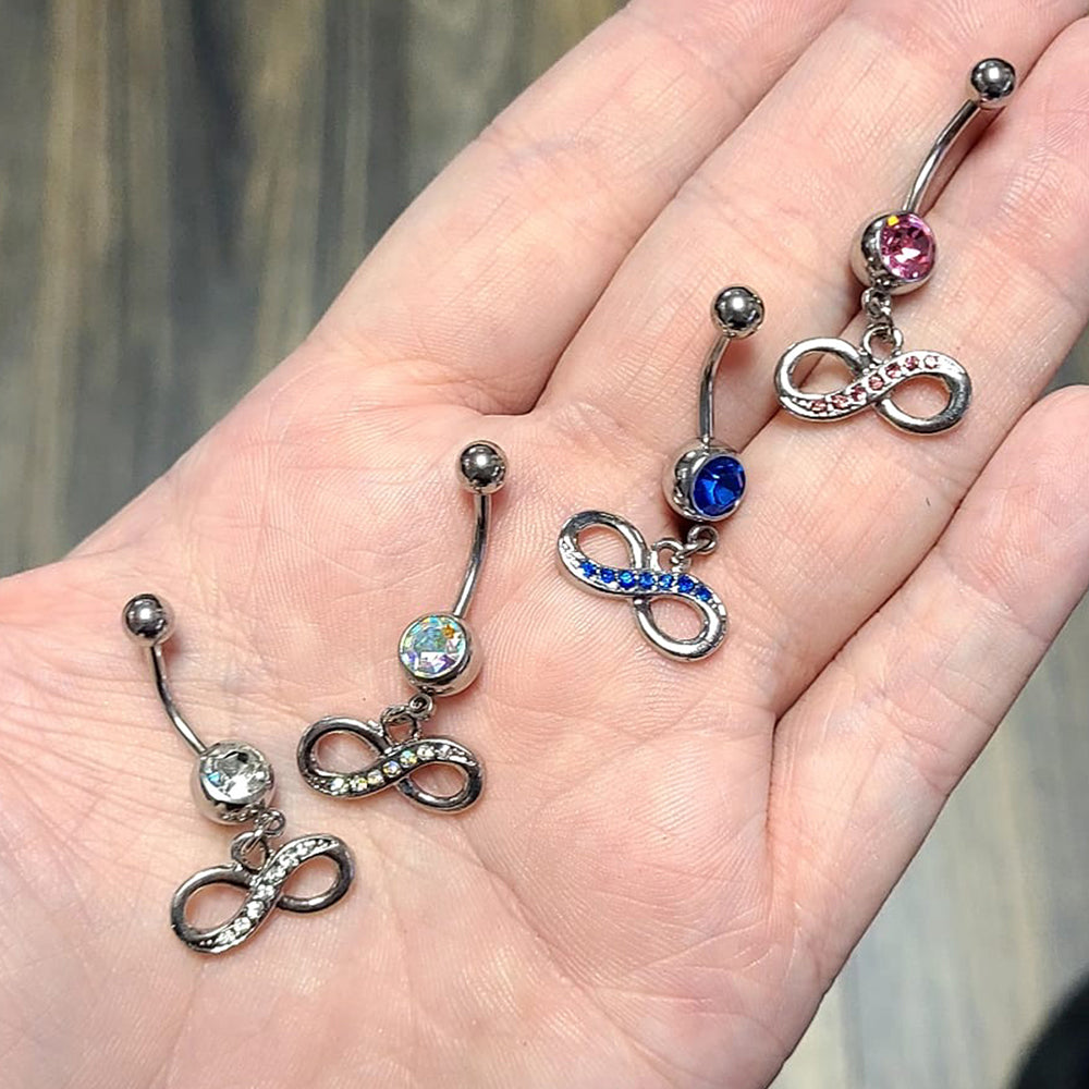 Surgical Steel 14 Gauge Dangling Infinity Paved CZ Belly Ring 11mm