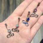 Surgical Steel 14 Gauge Dangling Infinity Paved CZ Belly Ring 11mm