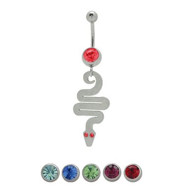 Surgical Steel 14 Gauge Dangle Belly Ring with CZ Snake