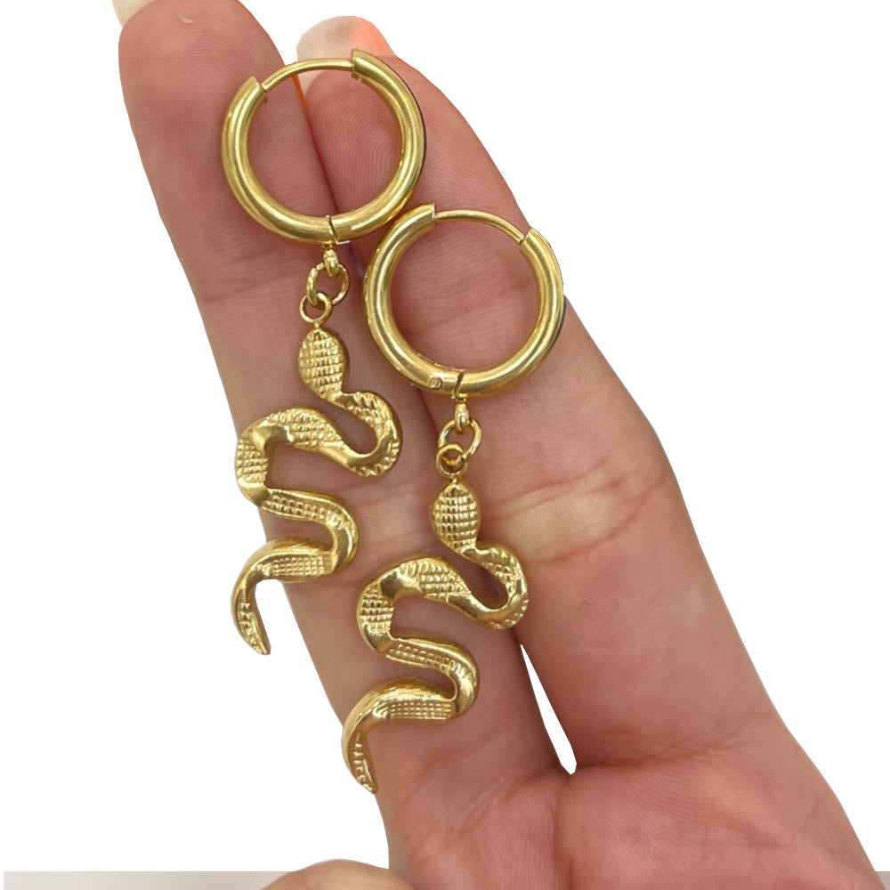 Surgical Steel 18 Gauge Dangle Snake Hoop Earrings - Pair