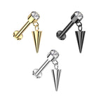 Titanium 16 Gauge Dangling Spike CZ Flat Back Labret Stud