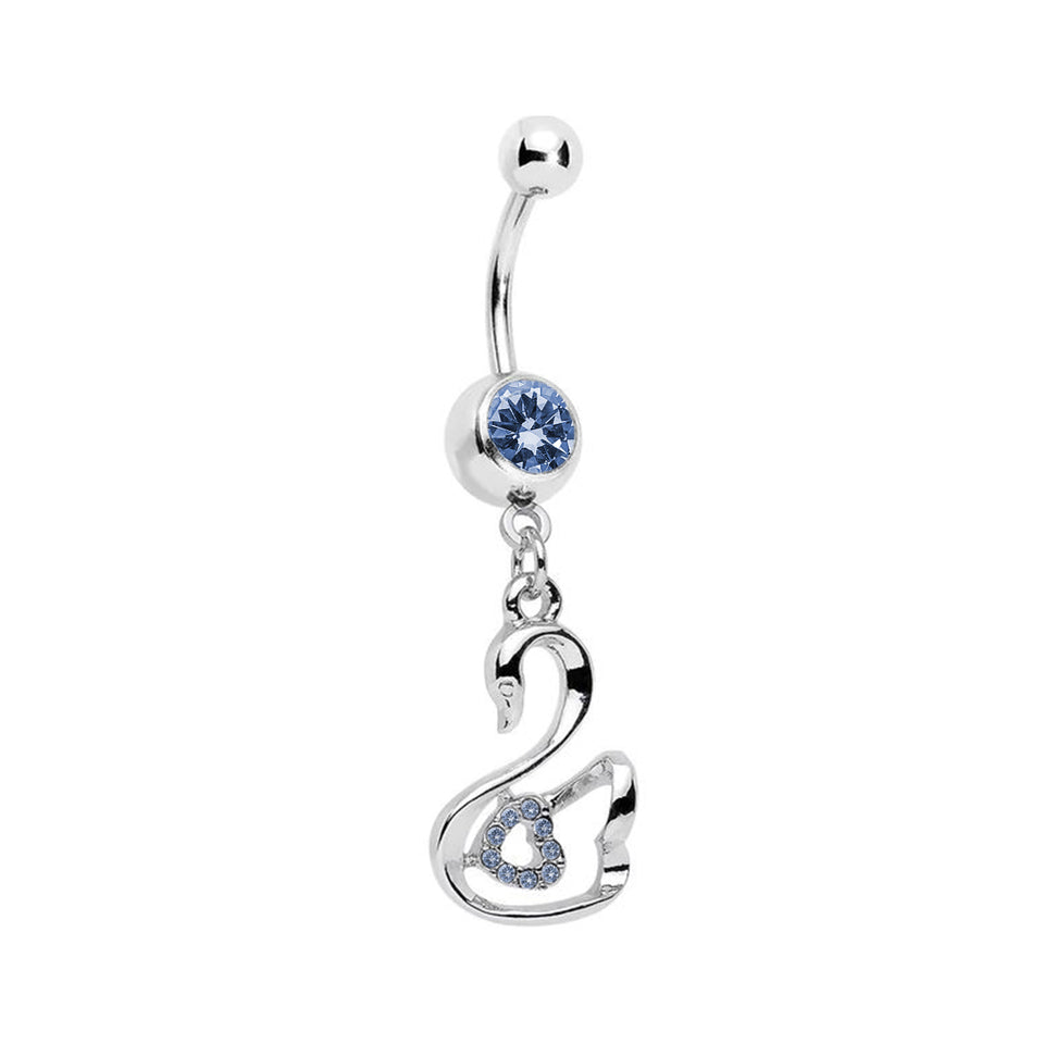 Surgical Steel 14 Gauge Belly Ring with Paved CZ Swan Dangle - photo 2