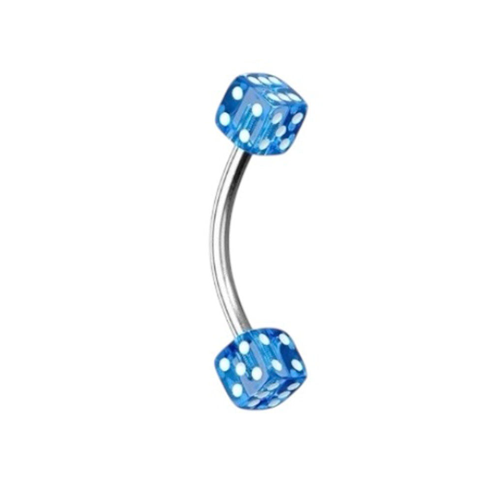 Surgical Steel Curved Barbell 16G with UV Acrylic Dice - 10 Colors - photo 6