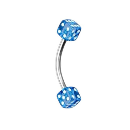 Surgical Steel Curved Barbell 16G with UV Acrylic Dice - 10 Colors - photo 6