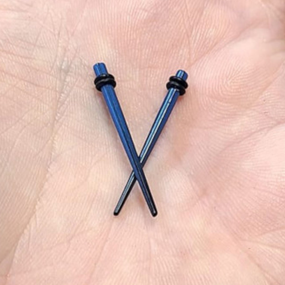 Acrylic 12 Gauge Solid Dark Blue Ear Tapers Stretching Kit - Pair