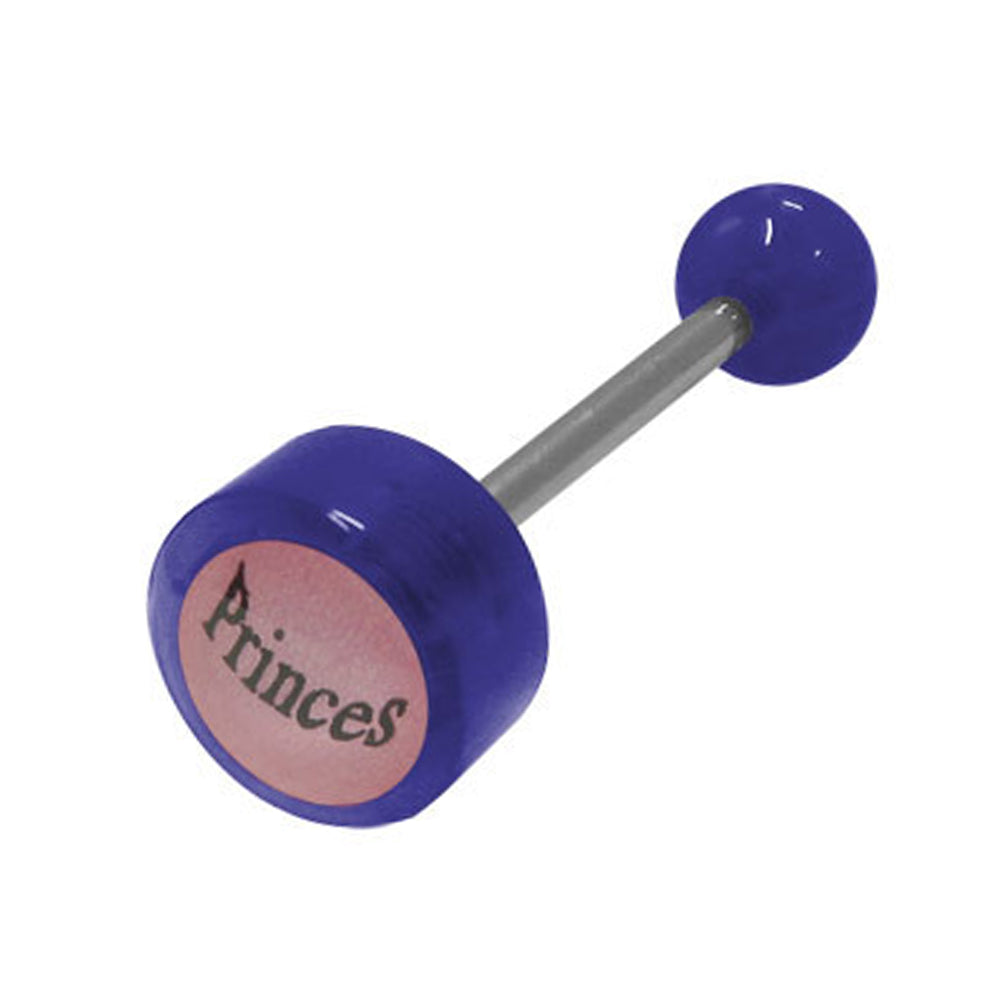 Surgical Steel 14 Gauge Tongue Barbell with Dark Blue Princess Logo