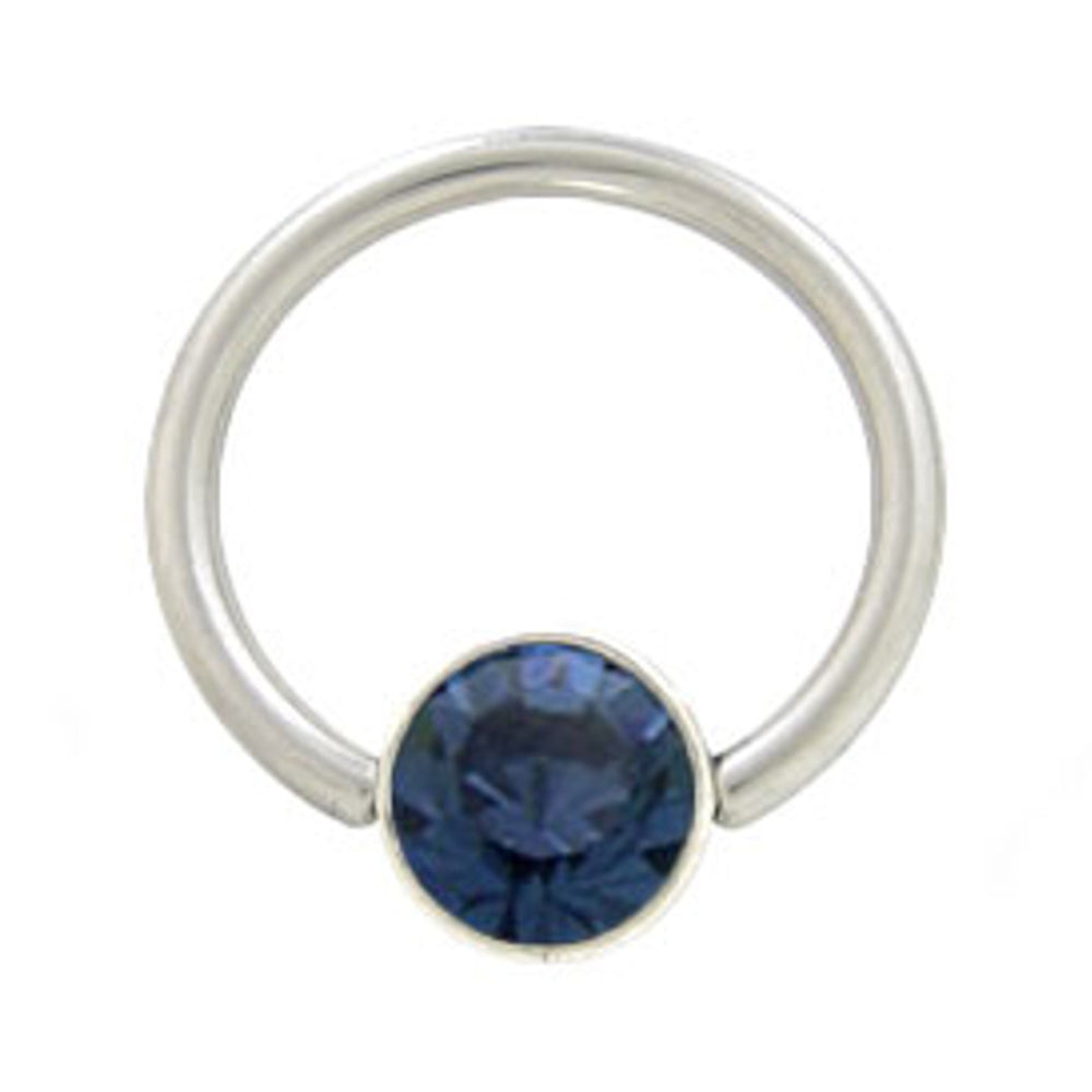 Surgical Steel 14 & 16 Gauge Captive Bead Ring with Dark Blue CZ