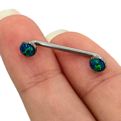Surgical Steel 14 Gauge Staple Surface Barbell with Bezel Opal - photo 4