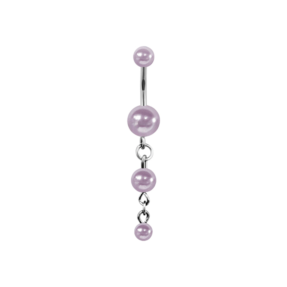 Titanium belly ring with triple pearl dangle