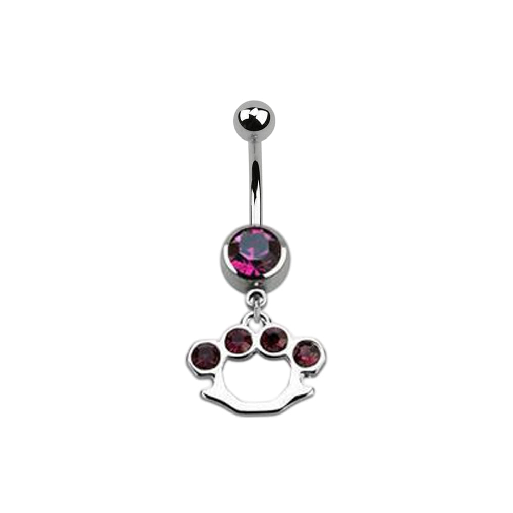 Surgical Steel 14 Gauge Belly Ring with CZ Dangle Brass Knuckles - photo 12