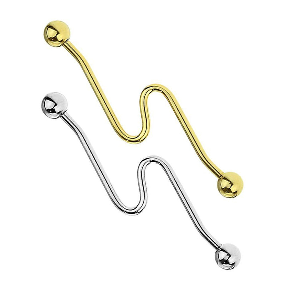 Surgical Steel 14 Gauge Industrial Barbell with Deep Wave