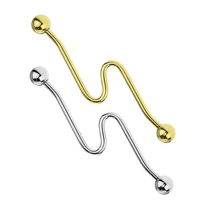 Surgical Steel 14 Gauge Industrial Barbell with Deep Wave