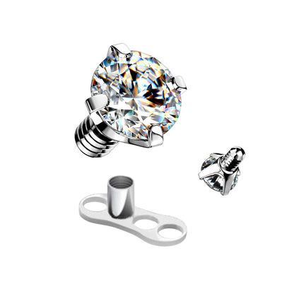 Surgical Steel Dermal Anchor Tops with Prong Set Clear CZ