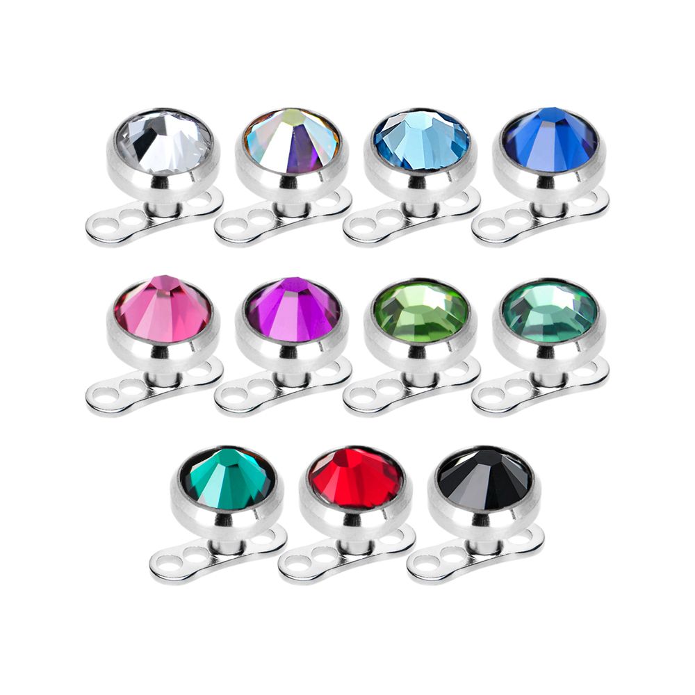 Surgical Steel 4mm Dermal Anchor Tops with Colored CZ - 22 Pack