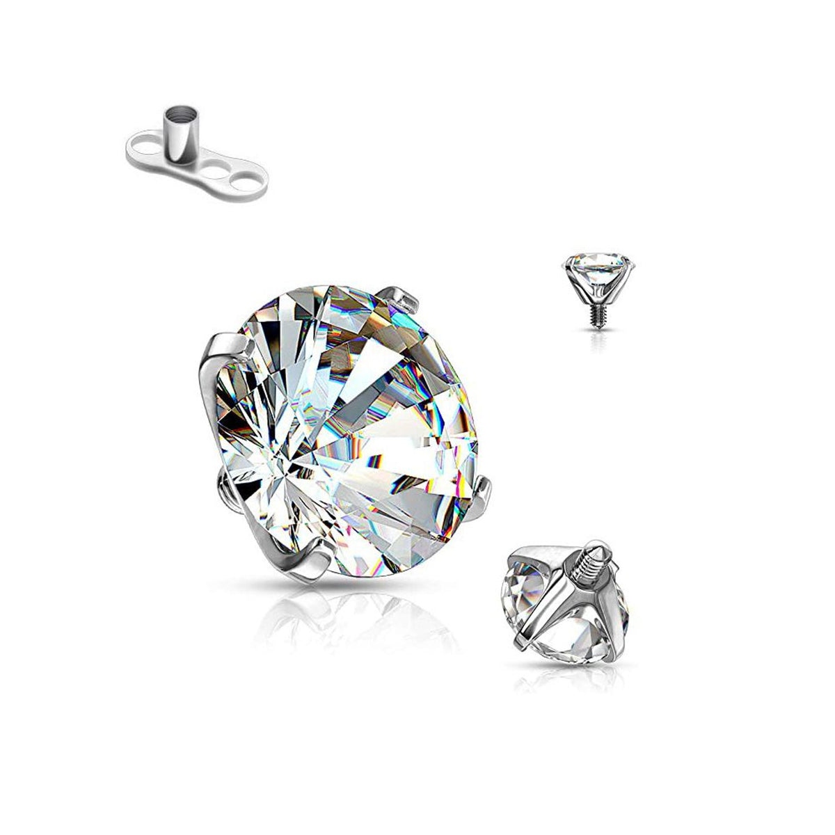 Surgical Steel Dermal Top 14 Gauge CZ Set Gem & Anchor Base - Kruelty