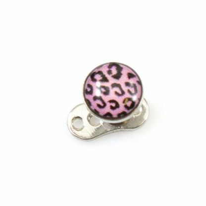 Surgical Steel Dermal Top 14 Gauge With Pink Cheetah Print