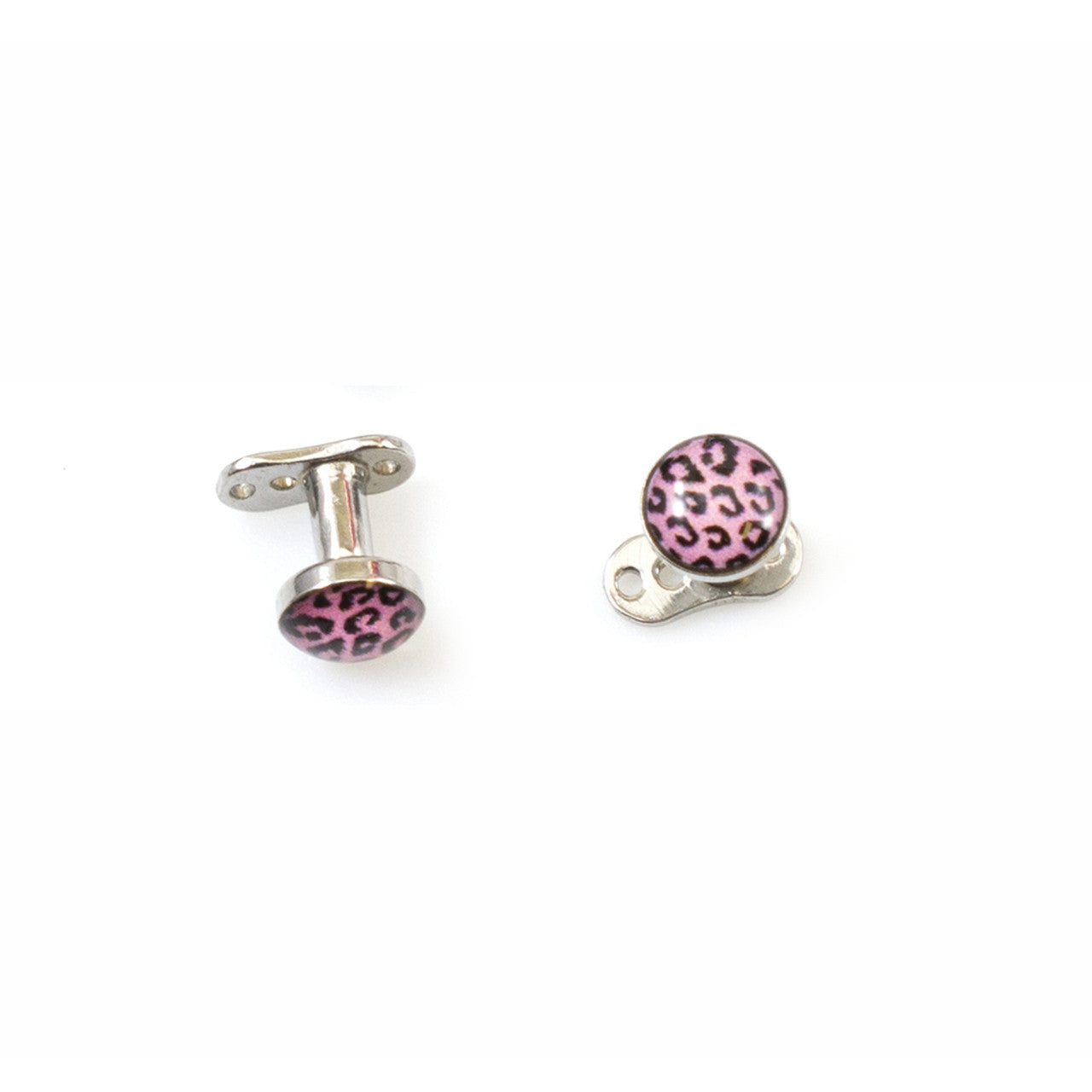 Surgical Steel Dermal Top 14 Gauge With Pink Cheetah Print